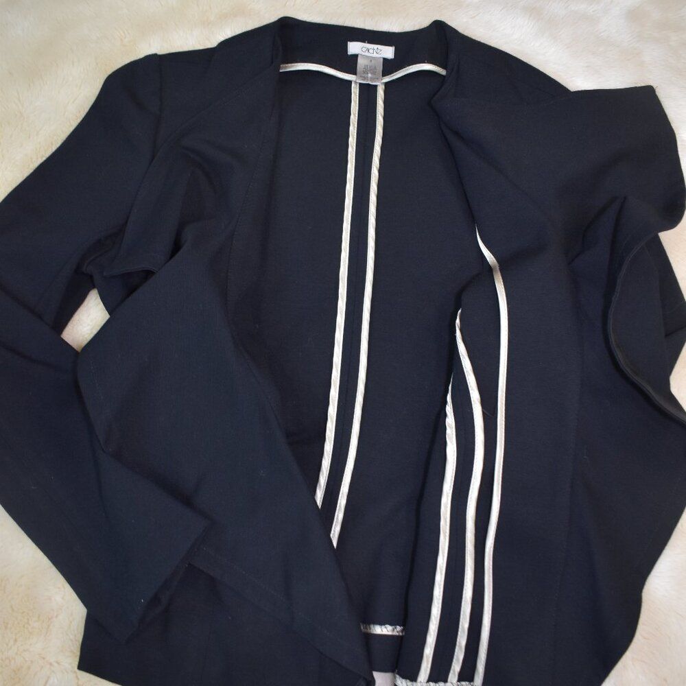 Vintage Cache Black Open Front Blazer Women’s 8 Ruffled Dressy Suit Jacket - Picture 9 of 15
